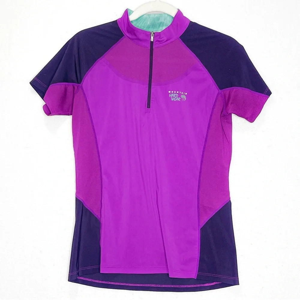 Mountain Hardware Women’s 1/4 Zip Short Sleeve Athletic Top Magenta Teal Medium